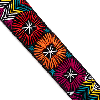 Embroidered flowers strap brown leather gold