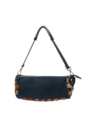 The Chain Interlocking Leather Shoulder Bag Blue and Brown 1