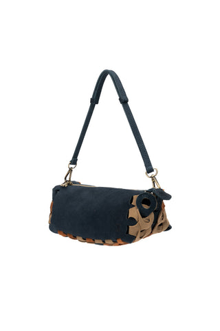 The Chain Interlocking Leather Shoulder Bag Blue and Brown 2