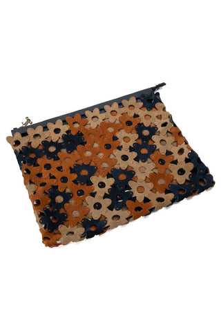 The Daisy Interlocking Leather Clutch Large Blue and Brown 1