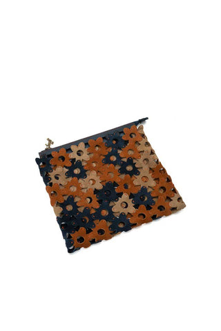 The Daisy Interlocking Leather Clutch Medium Blue and Brown 1