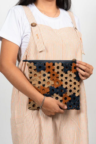 The Daisy Interlocking Leather Clutch Medium Blue and Brown 6
