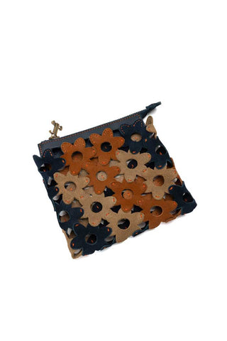 The Daisy Interlocking Leather Clutch Small Blue and Brown 1