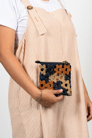 The Daisy Interlocking Leather Clutch Small Blue and Brown 6
